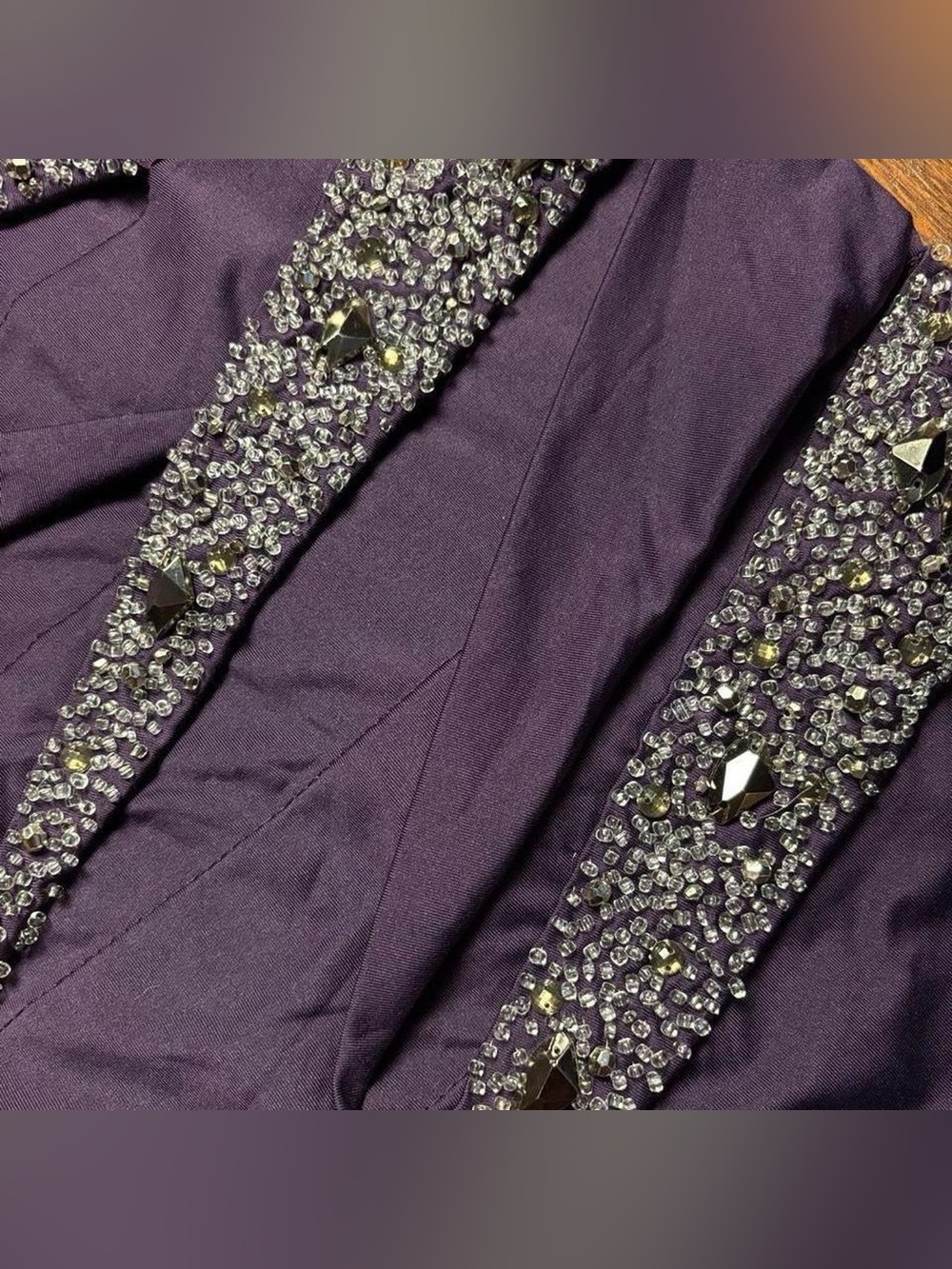 NIKIBIKI Purple Satin Bandage Dress W Silver Beaded Panels - Picture 5 of 8